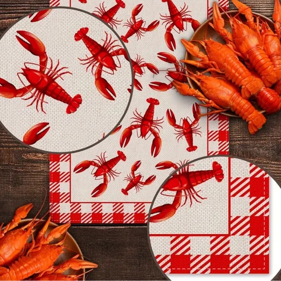 Crawfish Boil Table Runner Lobster Seafood Boil Theme Plaid Dining Home Decor - Picture 4 of 7